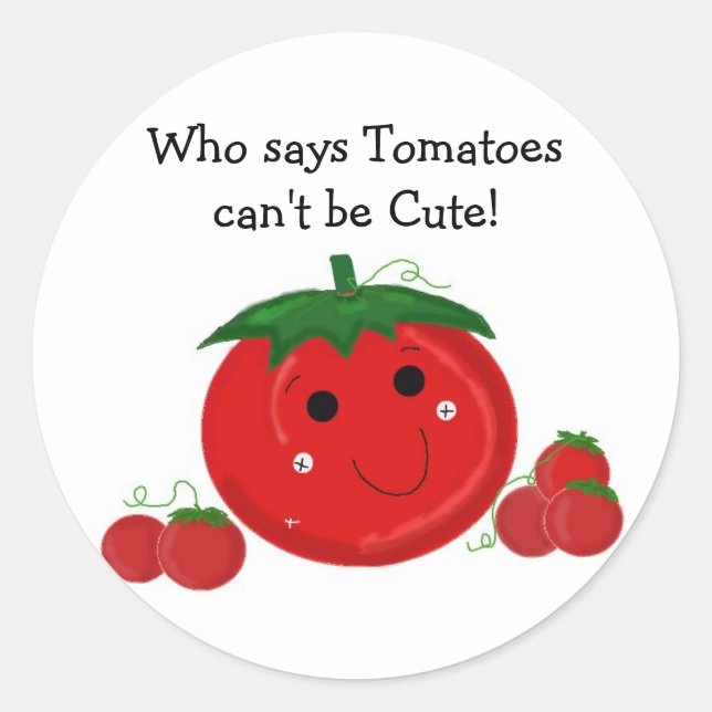 Pegatina Redonda Tomates Adorables (Anverso)
