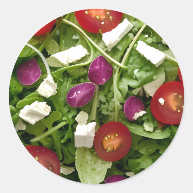 Pegatina Redonda Tomates de ensalada y queso feta (Anverso)