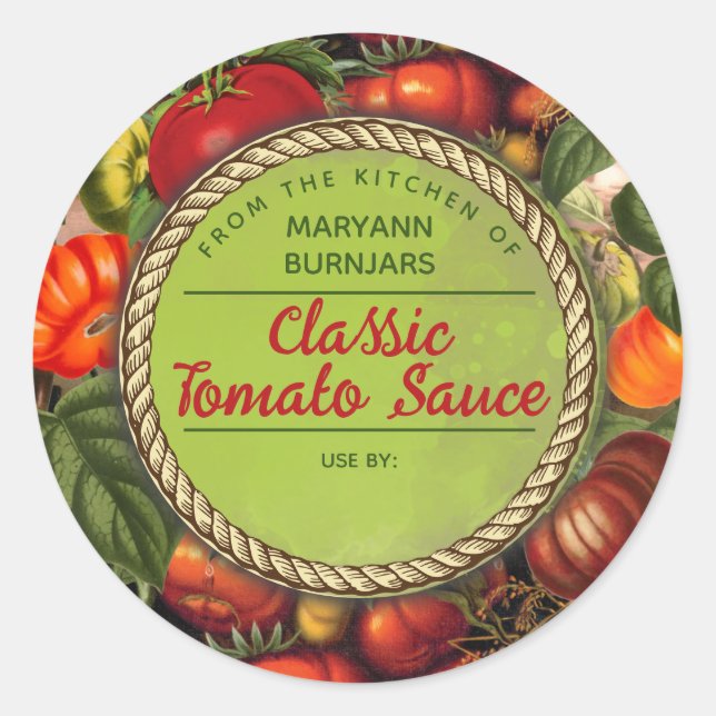 Pegatina Redonda Tomates enlatadores personalizados desde la cocina (Anverso)