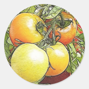 Pegatina Redonda Tomates frescos de la herencia del jardín