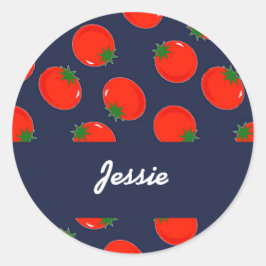 Pegatina Redonda Tomates rojos en azul
