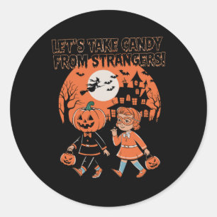 Pegatina Redonda Tomemos a Candy de los extraños divertidos Hallowe