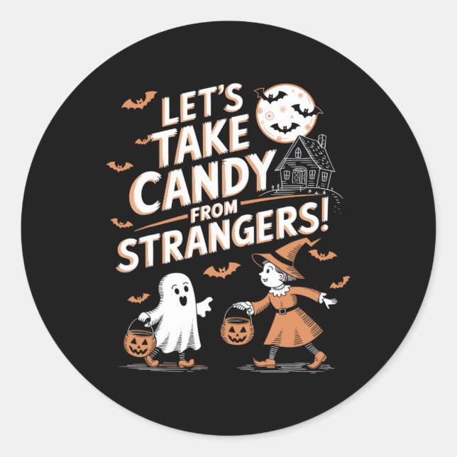 Pegatina Redonda Tomemos Candy De Los Extraños Halloween 5 (Anverso)