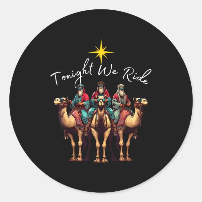 Pegatina Redonda Tonight We Ride Christmas, 3 Wise Men, Christian C (Anverso)