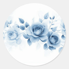 Pegatina Redonda Tonos de Rosas Azules Diseño Floral Vintage