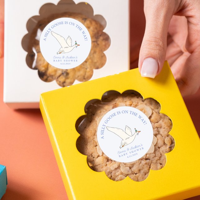 Pegatina Redonda Tonto Ganso en el Camino Bebé Niño Baby Shower (Subido por el creador)