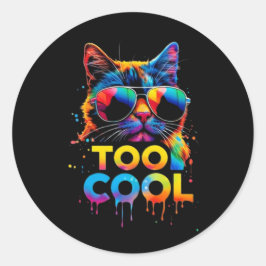 Pegatina Redonda Too Cool Rainbow Cat – Cool Cat with Sunglasses