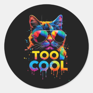 Pegatina Redonda Too Cool Rainbow Cat – Cool Cat with Sunglasses