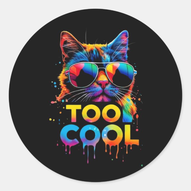 Pegatina Redonda Too Cool Rainbow Cat – Cool Cat with Sunglasses (Anverso)