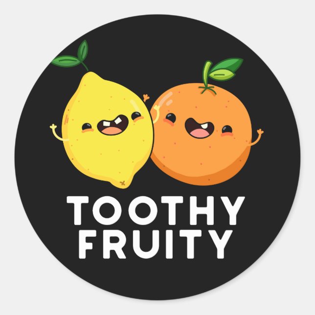 Pegatina Redonda Toothy Fruity Funny Fruit Pun Dark BG (Anverso)