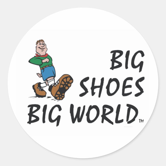 Pegatina Redonda TOP Big Shoes Big World (Anverso)