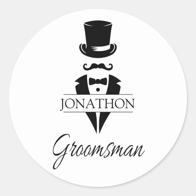 Pegatina Redonda Top Hat Tux Mustache Boda Bacheler Party (Anverso)