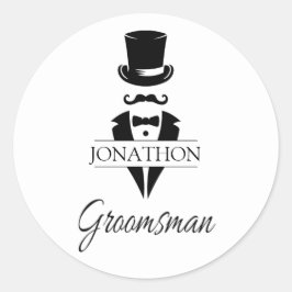 Pegatina Redonda Top Hat Tux Mustache Boda Bacheler Party