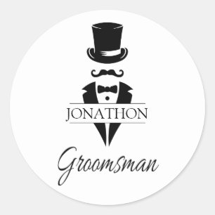 Pegatina Redonda Top Hat Tux Mustache Boda Bacheler Party