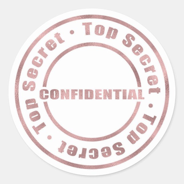 Pegatina Redonda Top Secret Confidential Rosa Gold Modern Glam (Anverso)