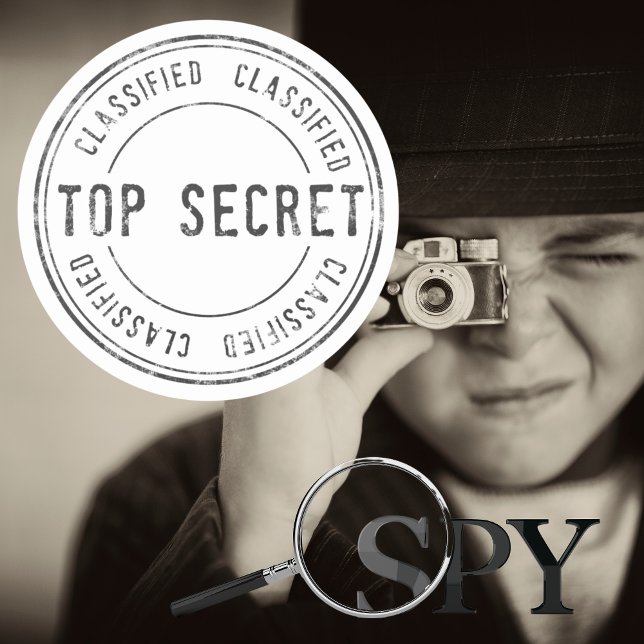 Pegatina Redonda Top Secret de la fiesta de cumpleaños de sorpresa  (Top Secret Spy Birthday Party Classified Classic Round Sticker)