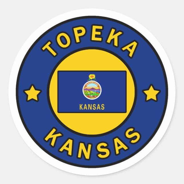 Pegatina Redonda Topeka Kansas (Anverso)