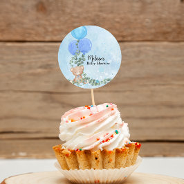 Pegatina Redonda Toper de Cupcake Oh Boy Blue Balloon Eucalipto
