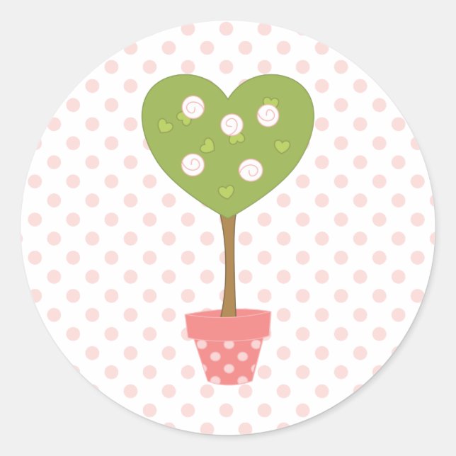 Pegatina Redonda Topiario cardíaco con rosas blancas (Anverso)