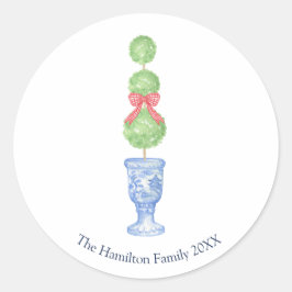 Pegatina Redonda Topiary Coquette Chinoiserie Christmas Stickers
