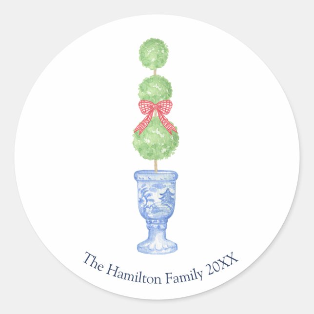 Pegatina Redonda Topiary Coquette Chinoiserie Christmas Stickers (Anverso)