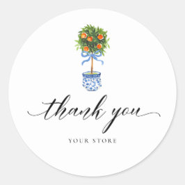 Pegatina Redonda Topiary Naranja de cerámica Chinoiserie Azul