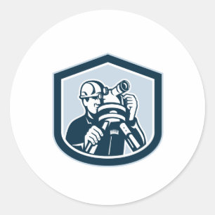 Pegatina Redonda Topografía Topografía Teodolita Escudo Retro