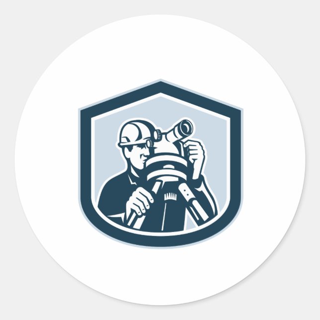 Pegatina Redonda Topografía Topografía Teodolita Escudo Retro (Anverso)