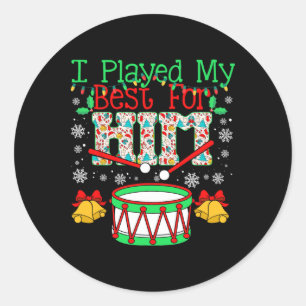Pegatina Redonda Toqué lo mejor para él Lil' Drummer Boy Navidad