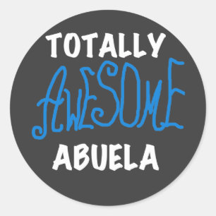Pegatina Redonda Toques y regalos azul de Abuela totalmente asombro