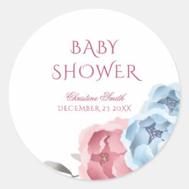 Pegatina Redonda Tormenta de invierno Floral Watercolor Baby Shower
