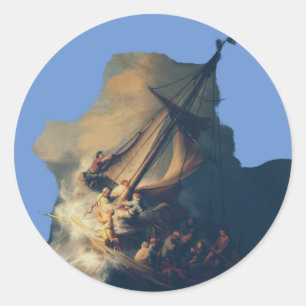 Pegatina Redonda Tormenta en el Mar de Galilea por Rembrandt Arte