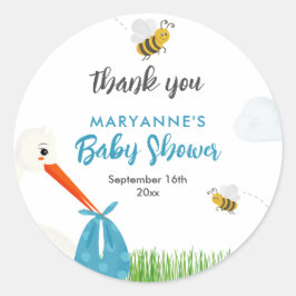 Pegatina Redonda Tormenta rústica con Baby Shower de Abeja y maripo