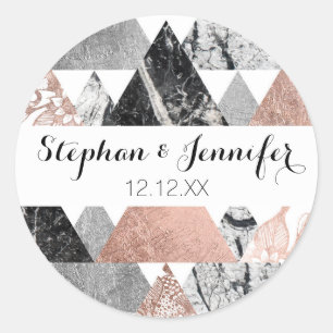 Pegatina Redonda Tornillos geográficos florales y plateados de Rosa