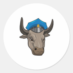 Pegatina Redonda Toro como policía
