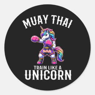 Pegatina Redonda Toro de Muay Thai Divertido - Kickboxing Y Unicorn
