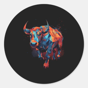 Pegatina Redonda Toro del patrón animal de toros geométricos