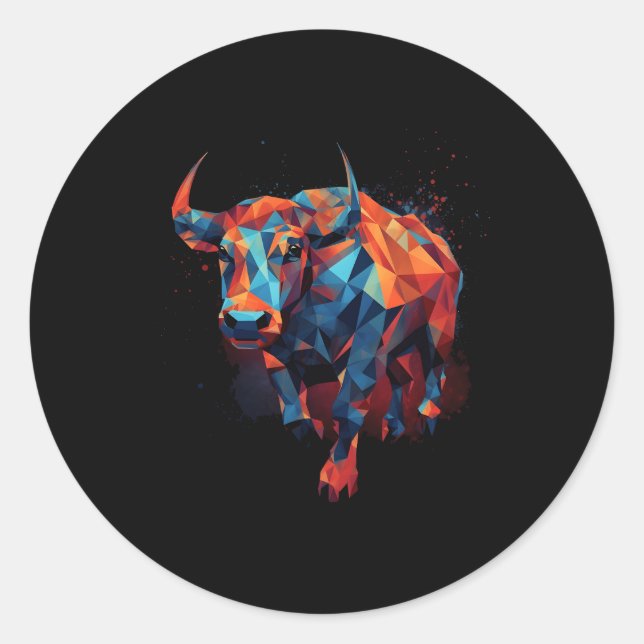 Pegatina Redonda Toro del patrón animal de toros geométricos (Anverso)