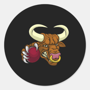 Pegatina Redonda Toro Minotauro Longhorn Vaca Dibujos Animados Cric