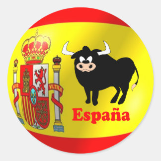 Pegatina Redonda Toro negro de bandera española