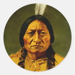 Pegatina Redonda Toro Sentado Jefe Indio Nativo Americano