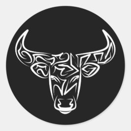 Pegatina Redonda Toro tribal negro y blanco/Ox