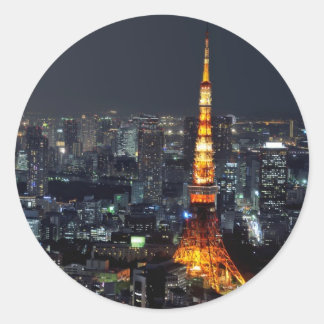 Pegatina Redonda Torre de Tokio de noche: