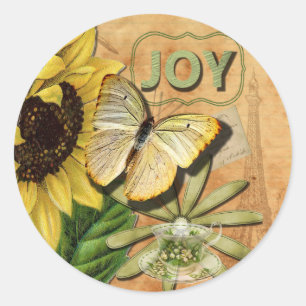 Pegatina Redonda Torre del girasol y Eiffel