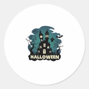 Pegatina Redonda Torre del Reloj de la Casa Embrujada de Halloween