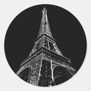 Pegatina Redonda Torre Eiffel Blanco Negro París Viaje Vintage