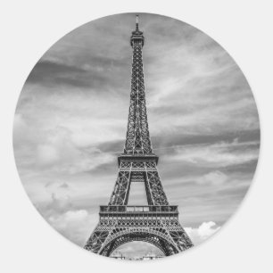 Pegatina Redonda Torre Eiffel Blanco y Negro París Francia