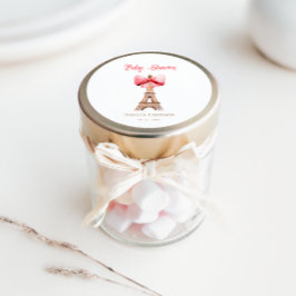 Pegatina Redonda Torre Eiffel con Bow Rosa Baby Shower París