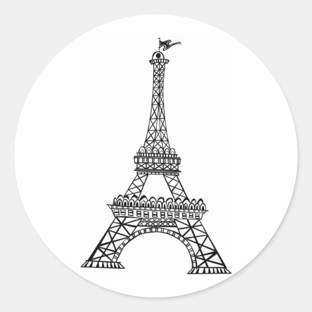 Pegatina Redonda Torre Eiffel de la Línea Negra (Anverso)