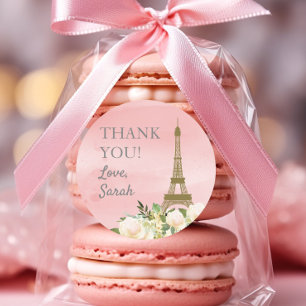 Pegatina Redonda Torre Eiffel de oro rosa Cumpleaños Gracias